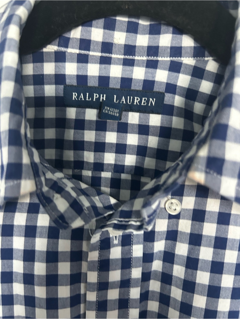 Ralph Lauren Navy and White Gingham Button-Up Shirt - Picture 4 of 8